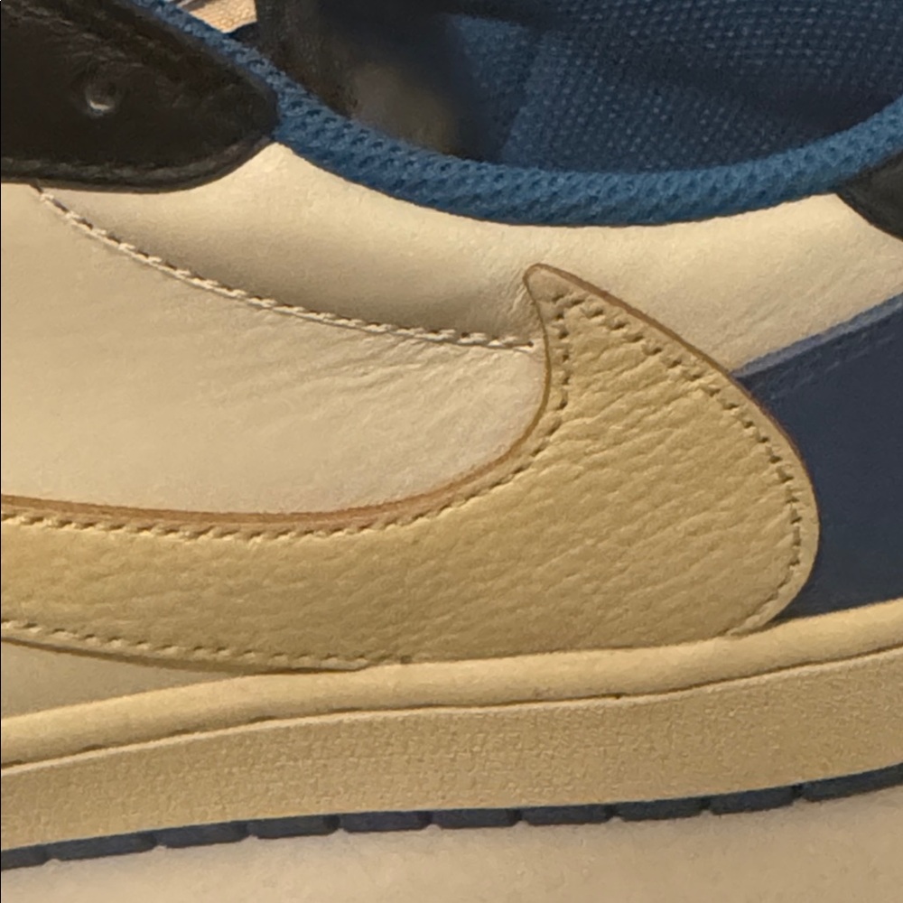 Jordan 1 Fragment Travis Scott Men's Black, Blue, and Cream Sneakers - Picture 4 of 6